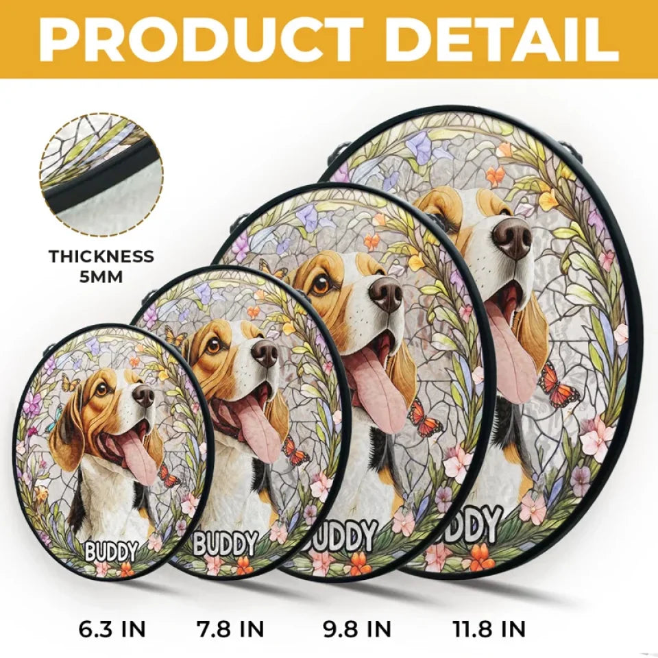 Custom Photo Forever In My Heart, Dear Friend - Personalized Stained Glass Window Hanging Suncatcher - Memorial Gift For Dog Lovers, Cat Lovers, Pet Lovers