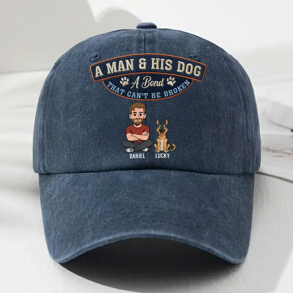 Forever My Dog - Personalized Custom Vintage Washed Denim Cap - Father's Day Gift for Him, Husband, Daddy, Dog Lovers
