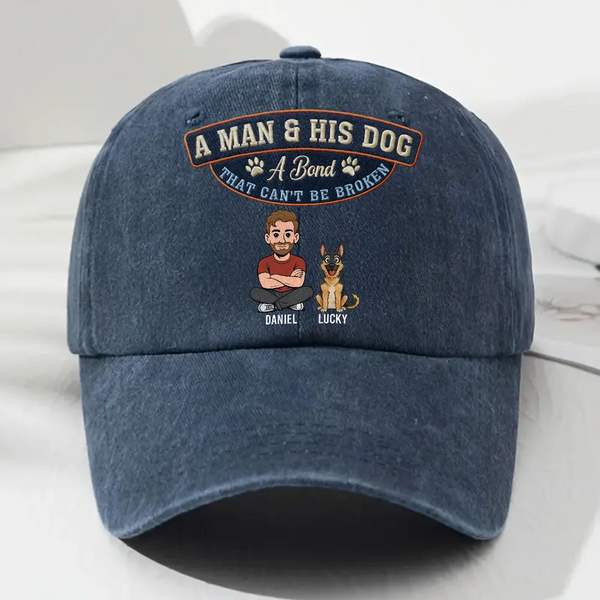 Forever My Dog - Personalized Custom Vintage Washed Denim Cap - Father's Day Gift for Him, Husband, Daddy, Dog Lovers