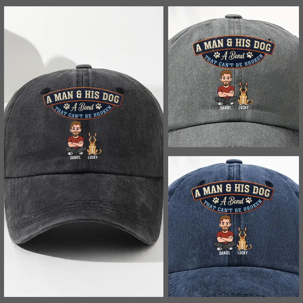 Forever My Dog - Personalized Custom Vintage Washed Denim Cap - Father's Day Gift for Him, Husband, Daddy, Dog Lovers
