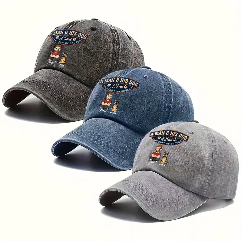 Forever My Dog - Personalized Custom Vintage Washed Denim Cap - Father's Day Gift for Him, Husband, Daddy, Dog Lovers