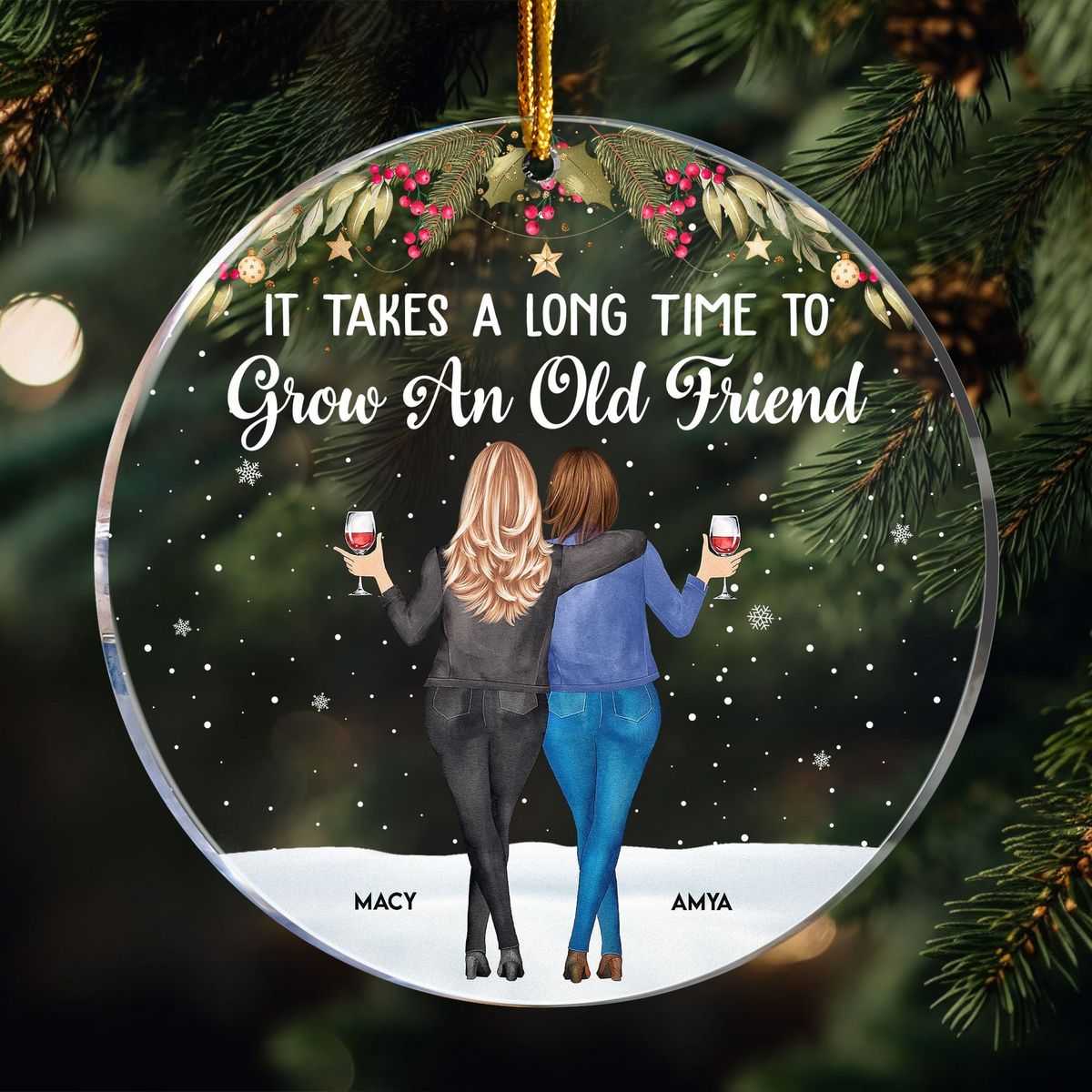 Friends We Never Walk Alone - Personalized Circle Acrylic Ornament - Christmas Gift For Her, Besties, Friends, Sister, Soul Sisters