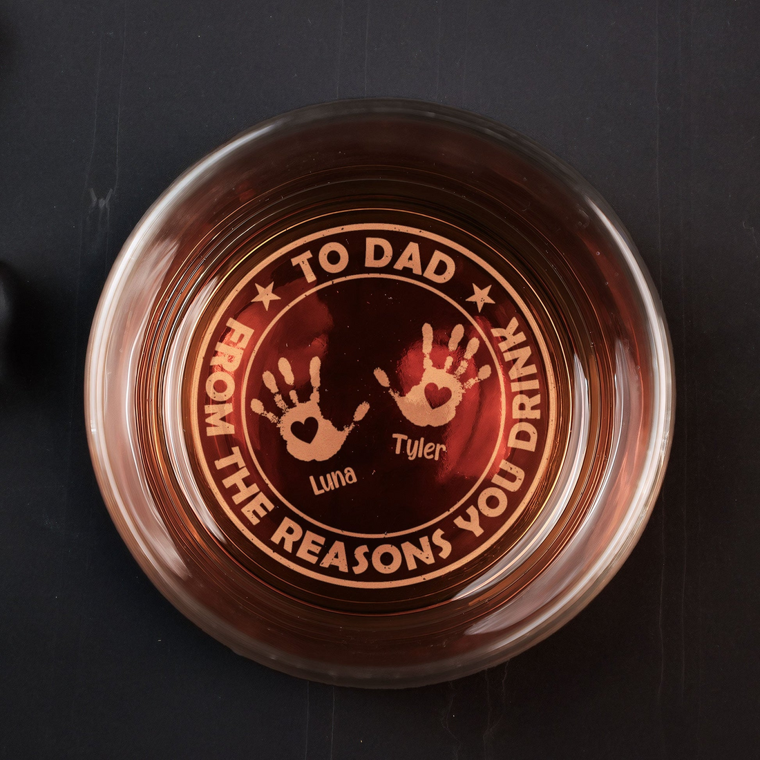 Personalized From The Reasons You Drink engraved whiskey glass, alternate view 2