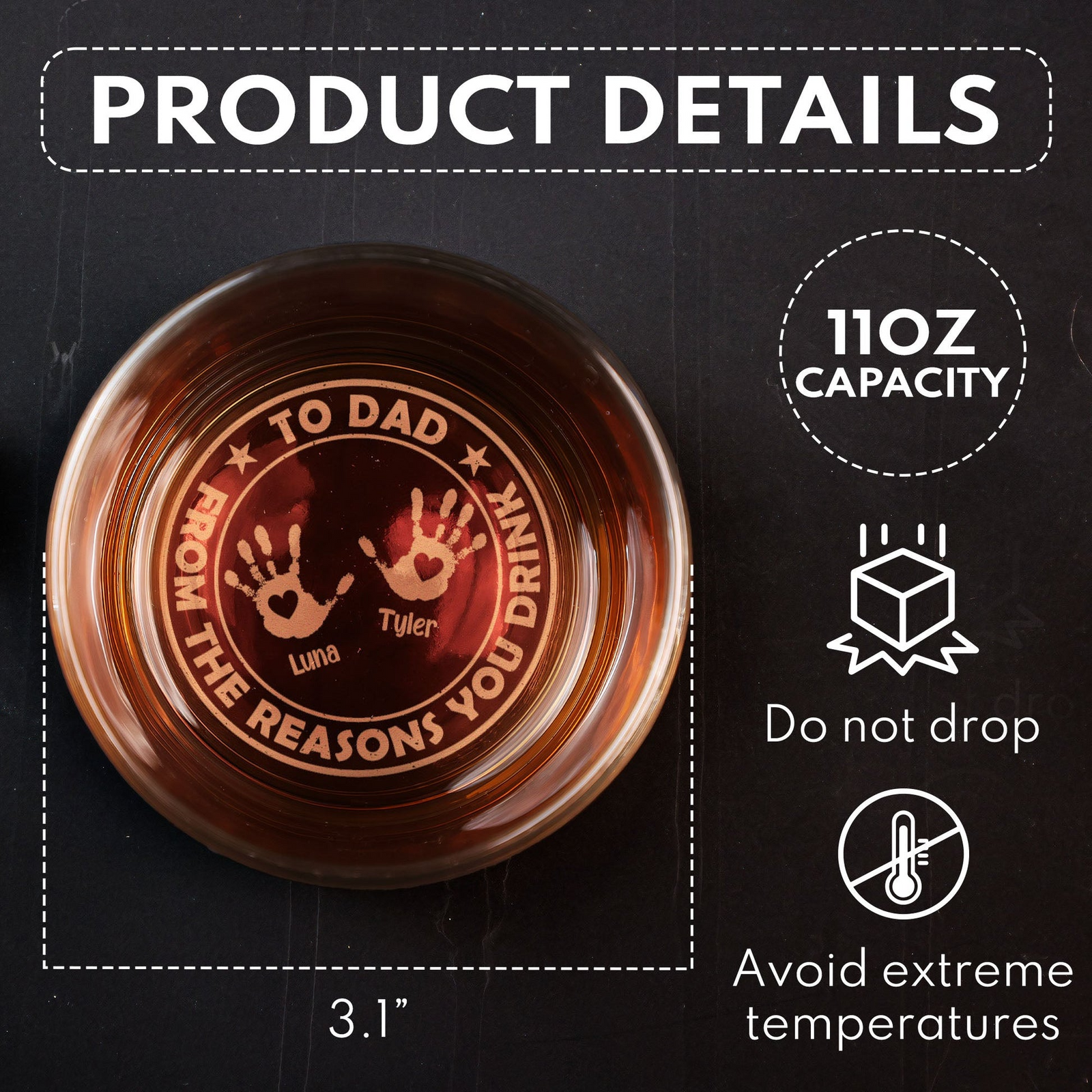 From The Reasons You Drink - Personalized Engraved Whiskey Glass - Father's Day Gift for Dad, Daddy