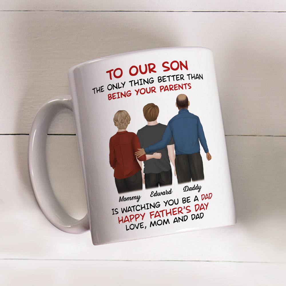 Personalized From Parents To Son Happy Fathers Day mug, alternate view 2