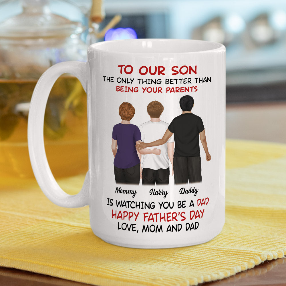 Personalized From Parents To Son Happy Fathers Day mug, alternate view 4