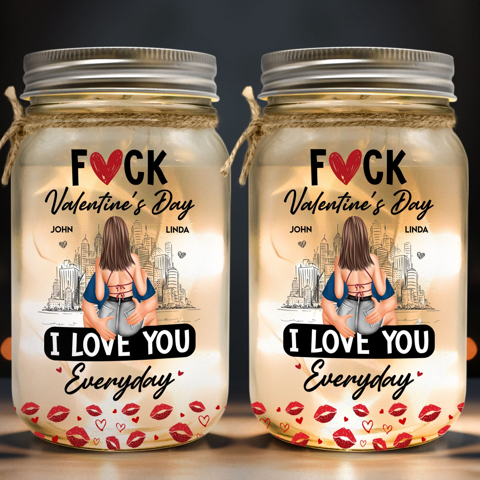 Couple I Love You Everyday - Personalized Mason Jar Light - Gift For Him, Husband, Boyfriend on Anniversary, Valentine's Day