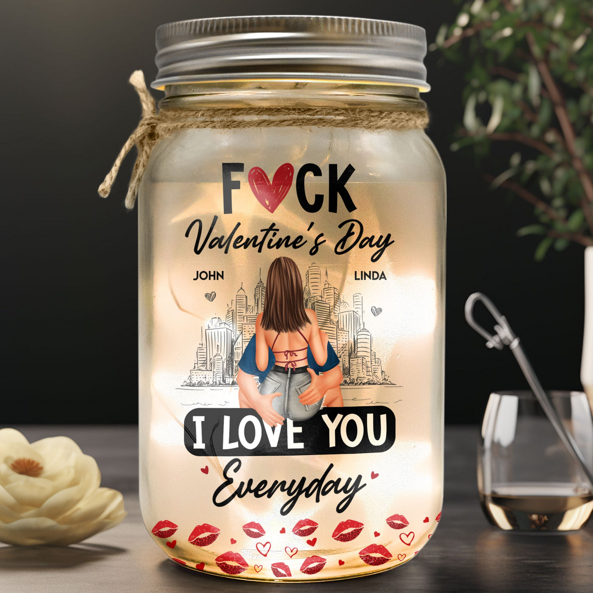 Couple I Love You Everyday - Personalized Mason Jar Light - Gift For Him, Husband, Boyfriend on Anniversary, Valentine's Day