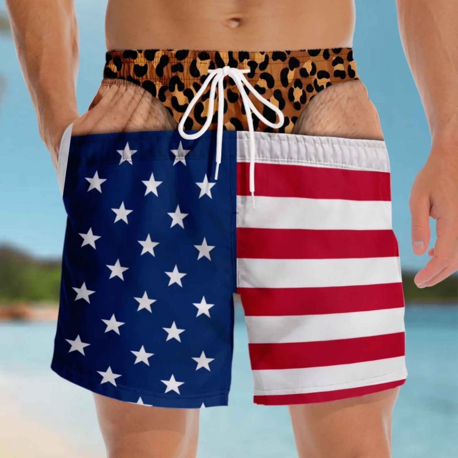 Funny Patriotic Men Swim Trunks - Personalized Unisex Beach Shorts - Summer Vacation Gift For Him, Husband, Father