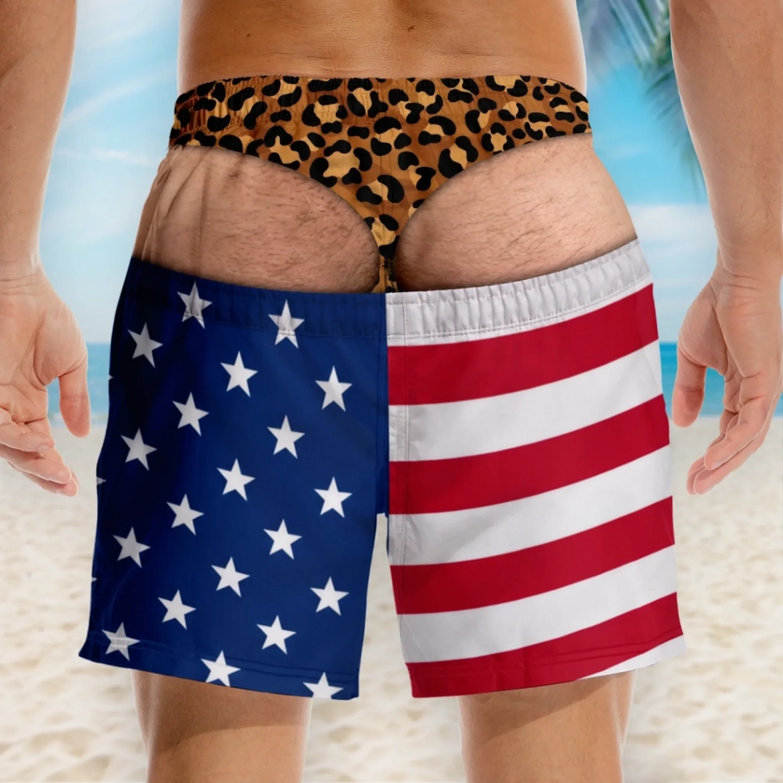 Funny Patriotic Men Swim Trunks personalized beach shorts, alternate view 3
