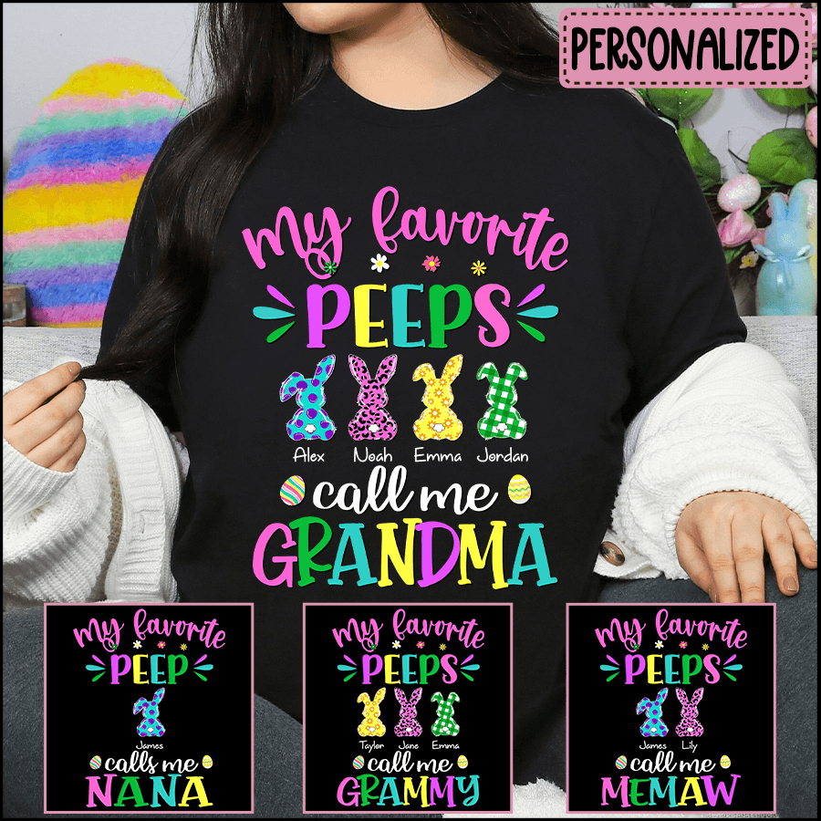 My Favorite Bunnies Call Me Grandma - Personalized Custom T Shirt - Easter Day, Birthday, Loving, Funny Gift for Grandma/Nana/Mimi, Mom, Wife, Grandparent, Easter Eggs - Suzitee Store