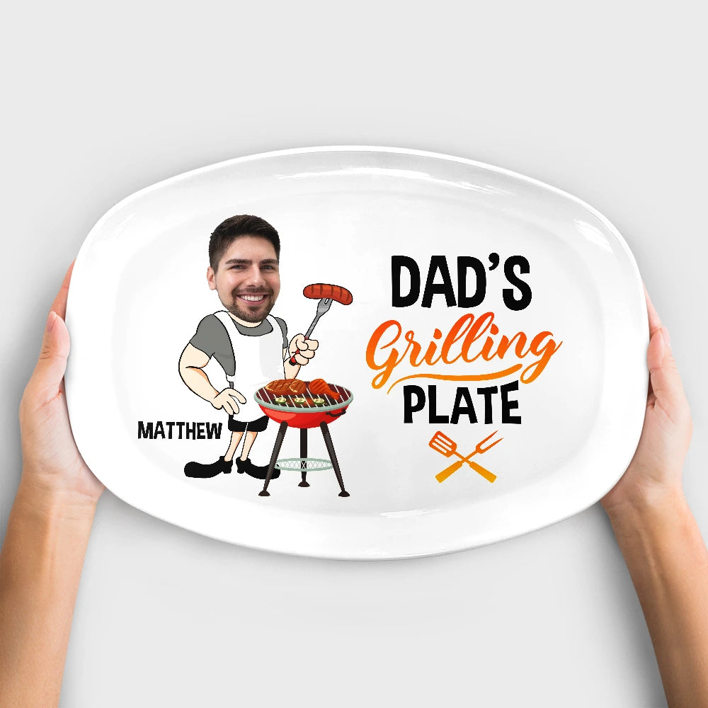 Custom Photo Daddy's Grilling Plate - Personalized Platter - Father's Day Gifts for Dad, Husband, Papa, Grandpa, Daddy
