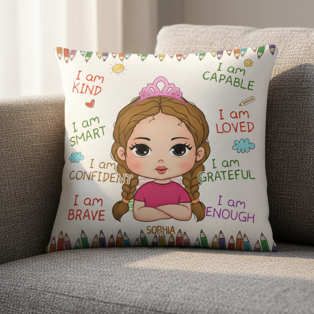 I Am Kind, Smart, Loved personalized pillow, alternate view 2