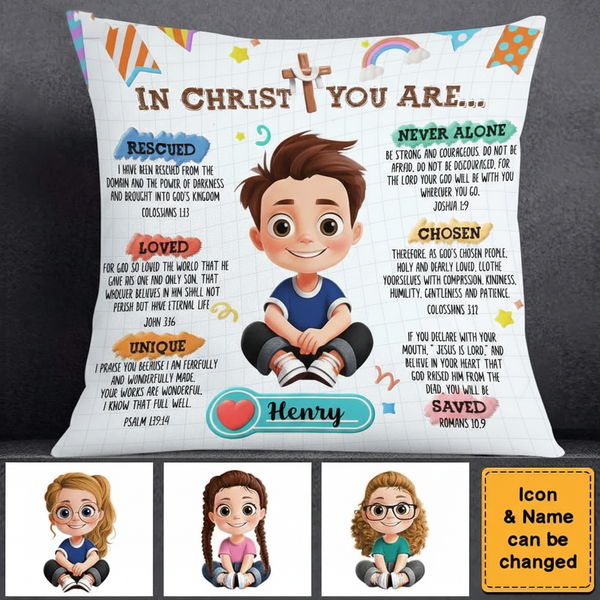 Affirmation Gift For Kids In Christ You Are - Personalized Custom Pillow - Gift For Grandson, Son, Kids
