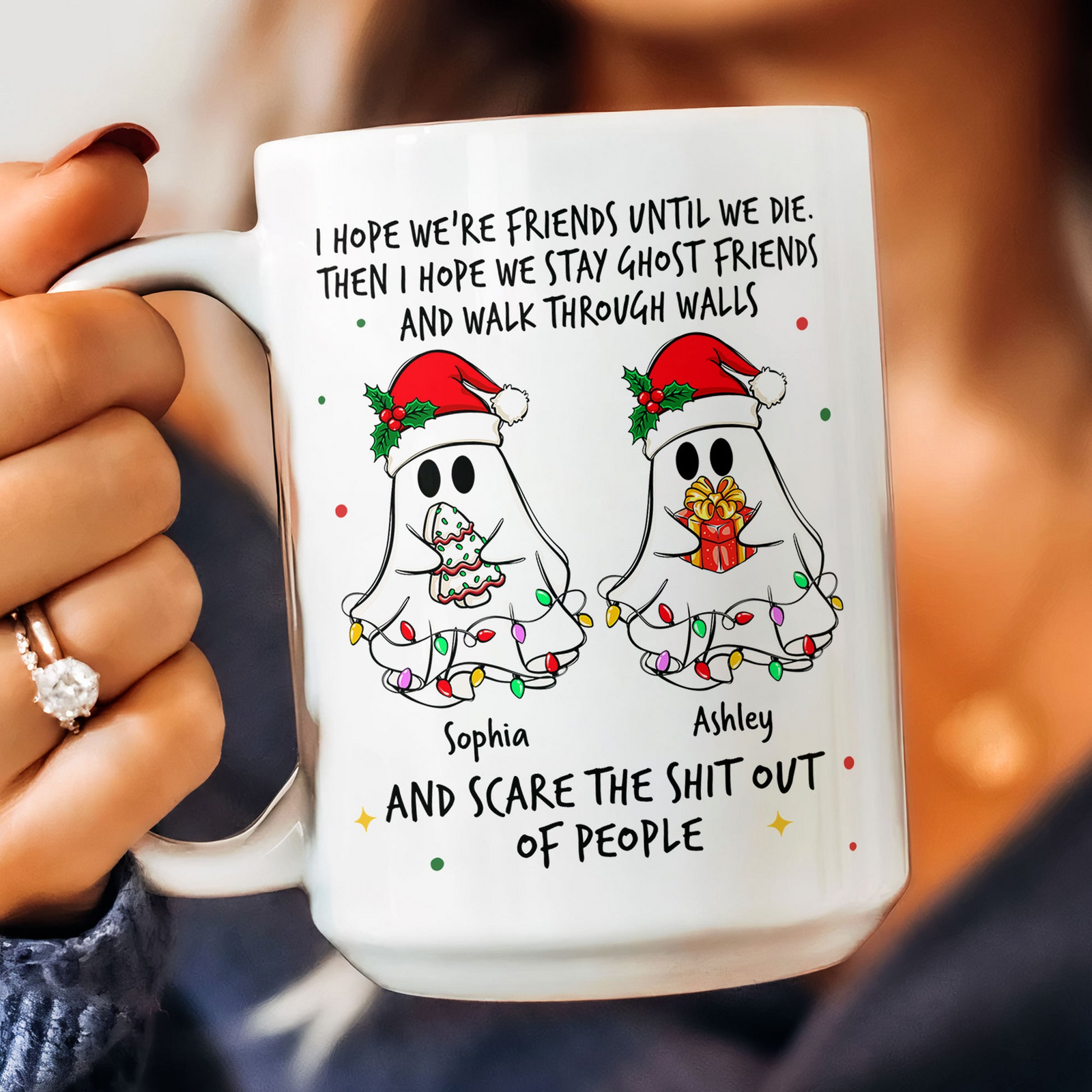 Ghost Friends Christmas Time - Personalized Custom Mug - Christmas Gift For Besties, Best Friends, Sisters