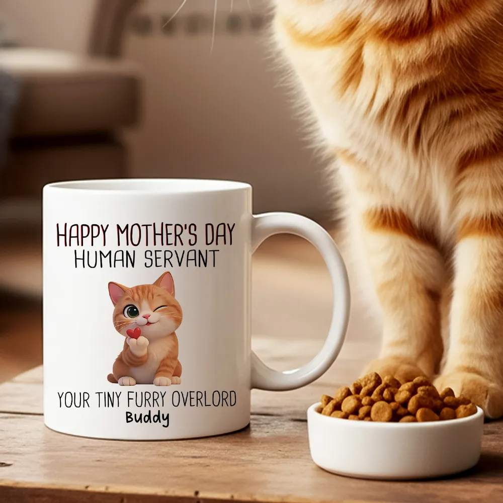 Happy Mother's Day Human Servant Cat - Personalized Custom Mug - Mother's Day Gift For Cat Lovers, Cat Mom