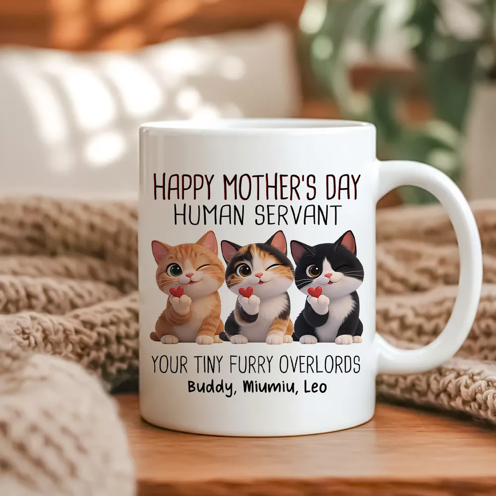 Happy Mother's Day Human Servant Cat - Personalized Custom Mug - Mother's Day Gift For Cat Lovers, Cat Mom