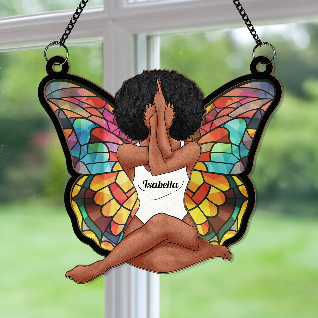 Personalized Girl Butterfly suncatcher ornament, alternate view 2