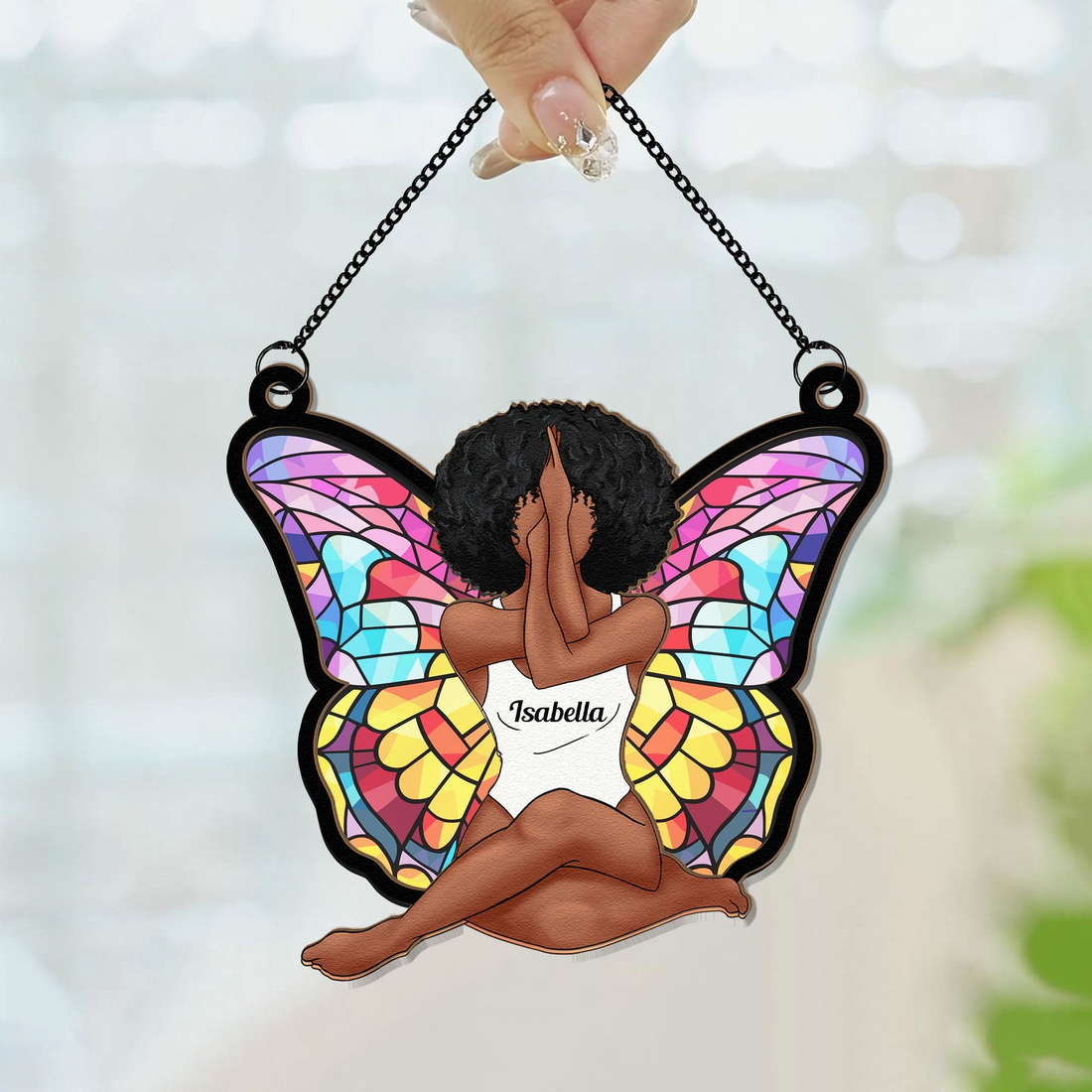 Personalized Girl Butterfly suncatcher ornament, alternate view 3