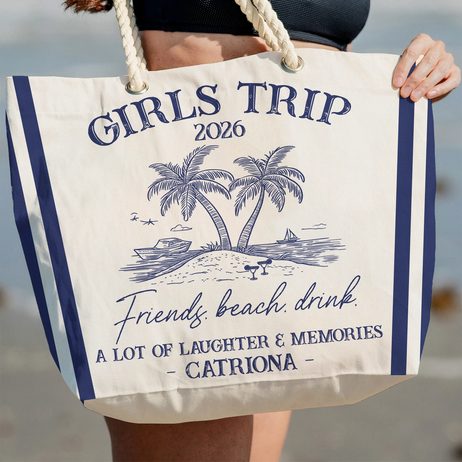 Girls Trip Summer - Personalized Beach Bag - Gift For Her, Besties, Best Friends, Traveling Lovers