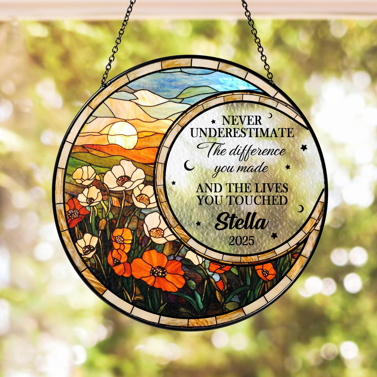 Never Underestimate The Difference You Made - Personalized Stained Glass Window Hanging Suncatcher - Retirement Gift For Colleagues, Mom, Dad, Grandparent