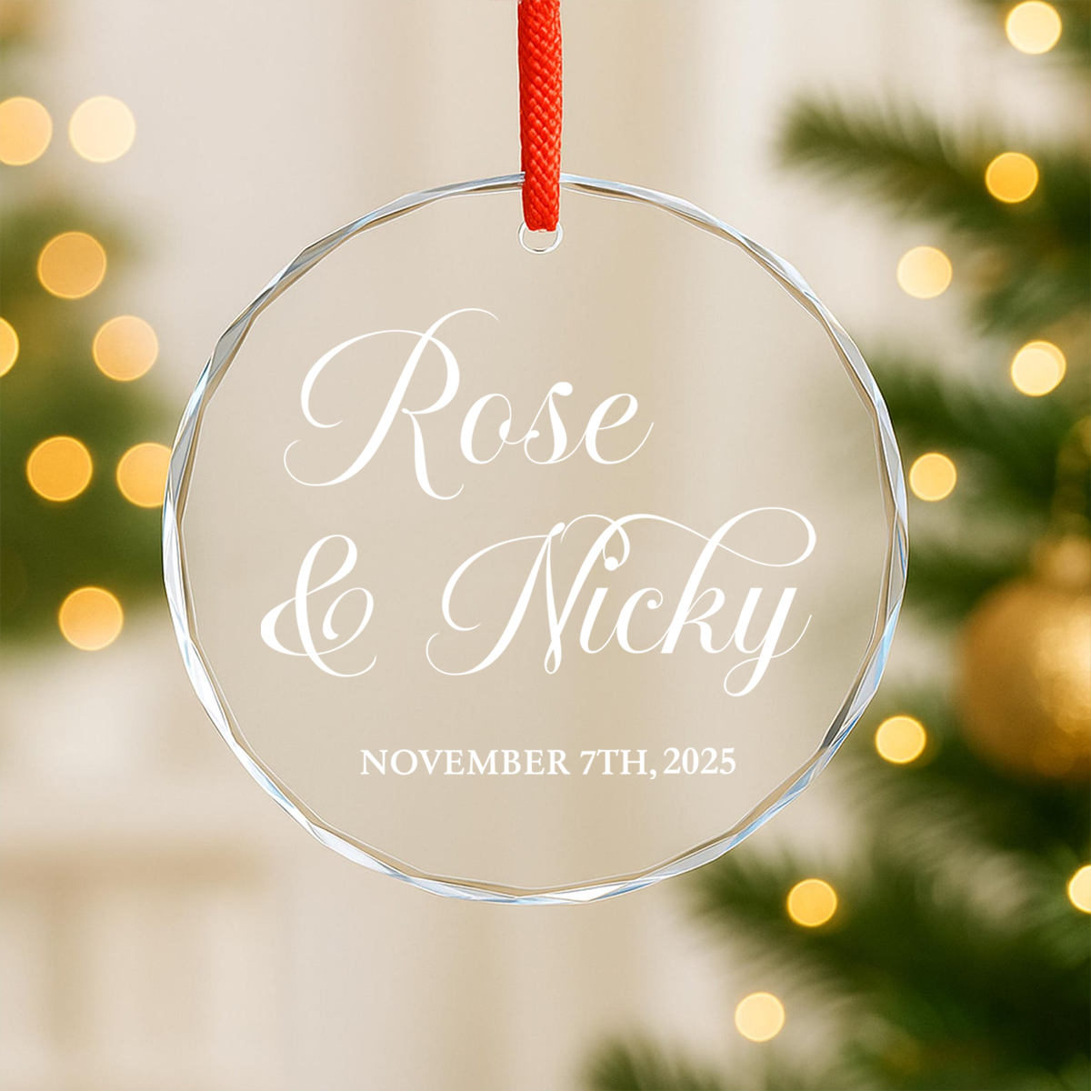 Couple Ornament with Your Names and Special Date - Personalized Circle Glass Ornament - Christmas Gift For Her/Him, Husband/Wife, Couples