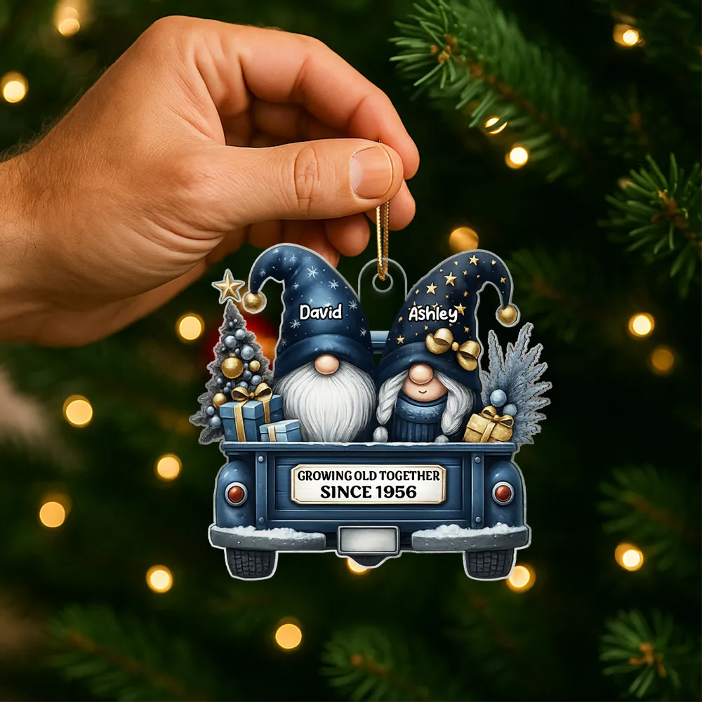Gnome Couple Growing Old Together personalized custom shaped acrylic ornament, alternate view 5