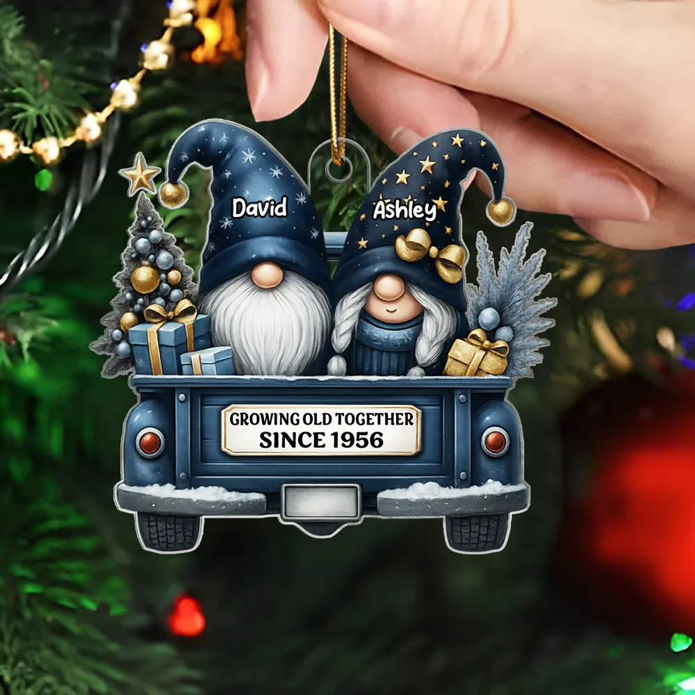 Gnome Couple Growing Old Together personalized custom shaped acrylic ornament, alternate view 3