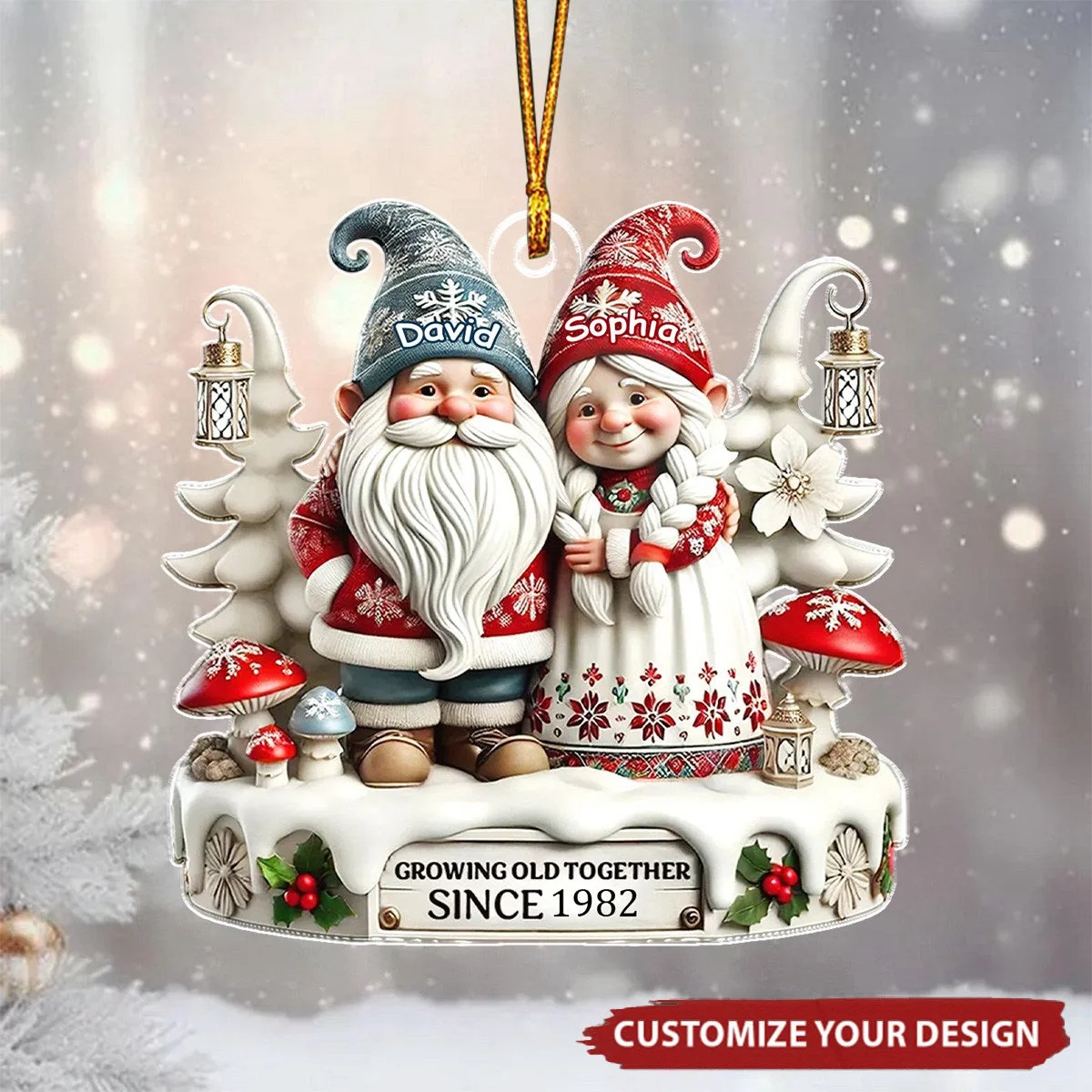 Gnomie Couple Growing Old Together - Personalized Wood Ornament - Christmas Gift For Her/Him, Husband/Wife, Couple On Anniversary