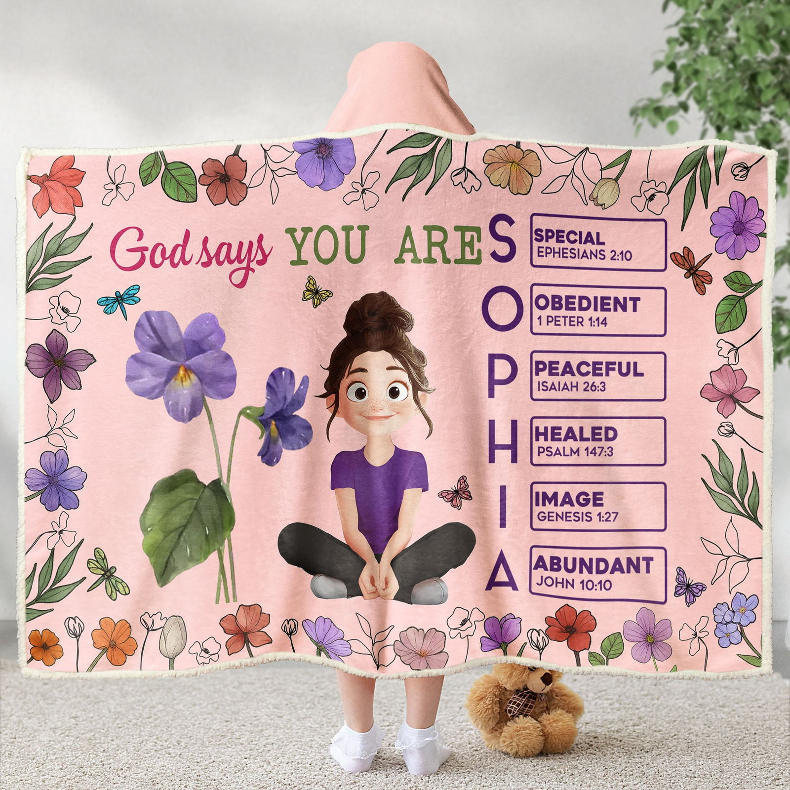 God Says You Are Christian - Personalized Wearable Hooded Blanket - Gift for Christian Girl, Woman, Sister, Mother, Friend, Wife, Girlfriend