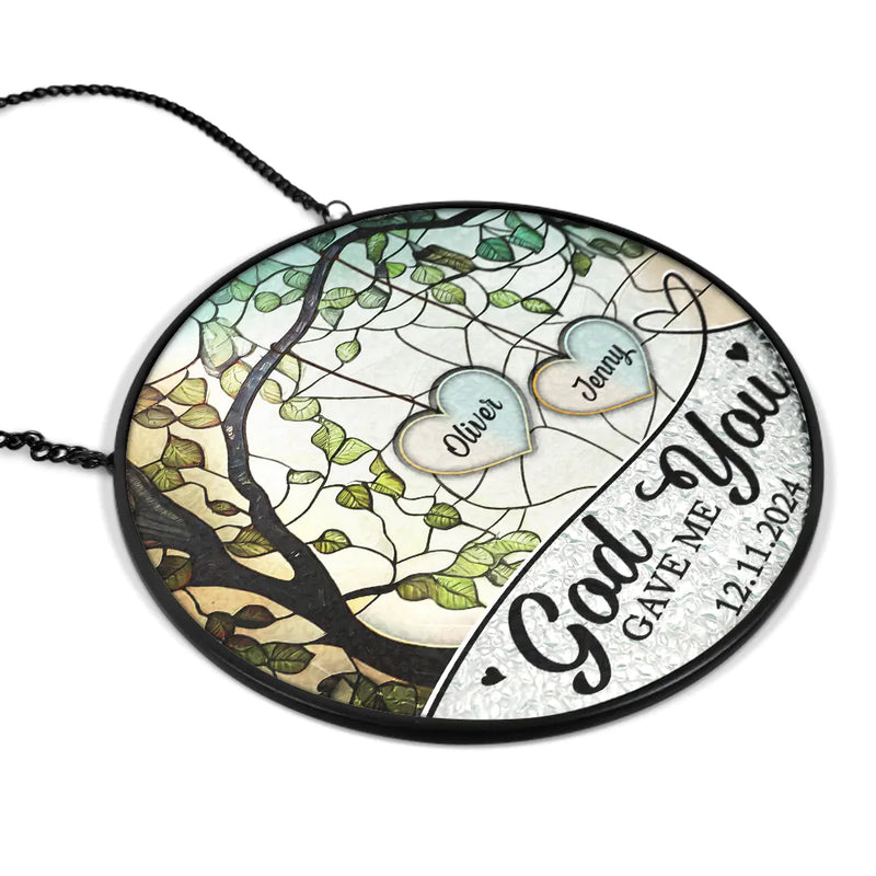 Personalized God Gave Me You Couple The Date We Became Mr. & Mrs. glass suncatcher, alternate view 3
