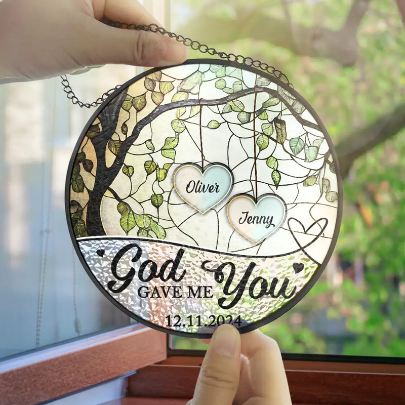 God Gave Me You Couple The Date We Became Mr. & Mrs. - Personalized Stained Glass Window Hanging Suncatcher - Gift For Her/Him, Husband/Wife, Couples on Anniversary, Valentine's Day
