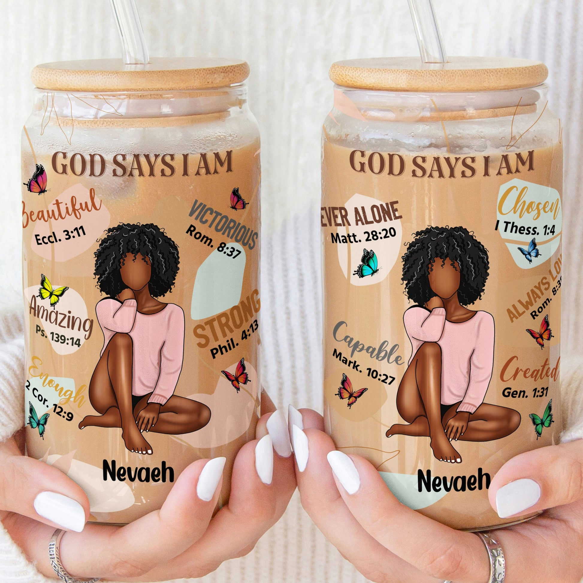 God Says I Am - Personalized Clear Glass Cup - Gift for Christian Girl, Daughter, Women, Bestie, Girlfriend, Best Friend | Black History