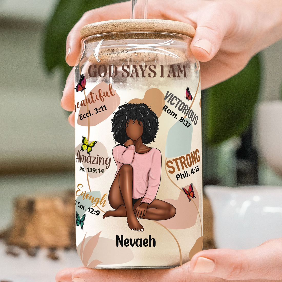 Personalized God Says I Am clear glass cup, alternate view 3