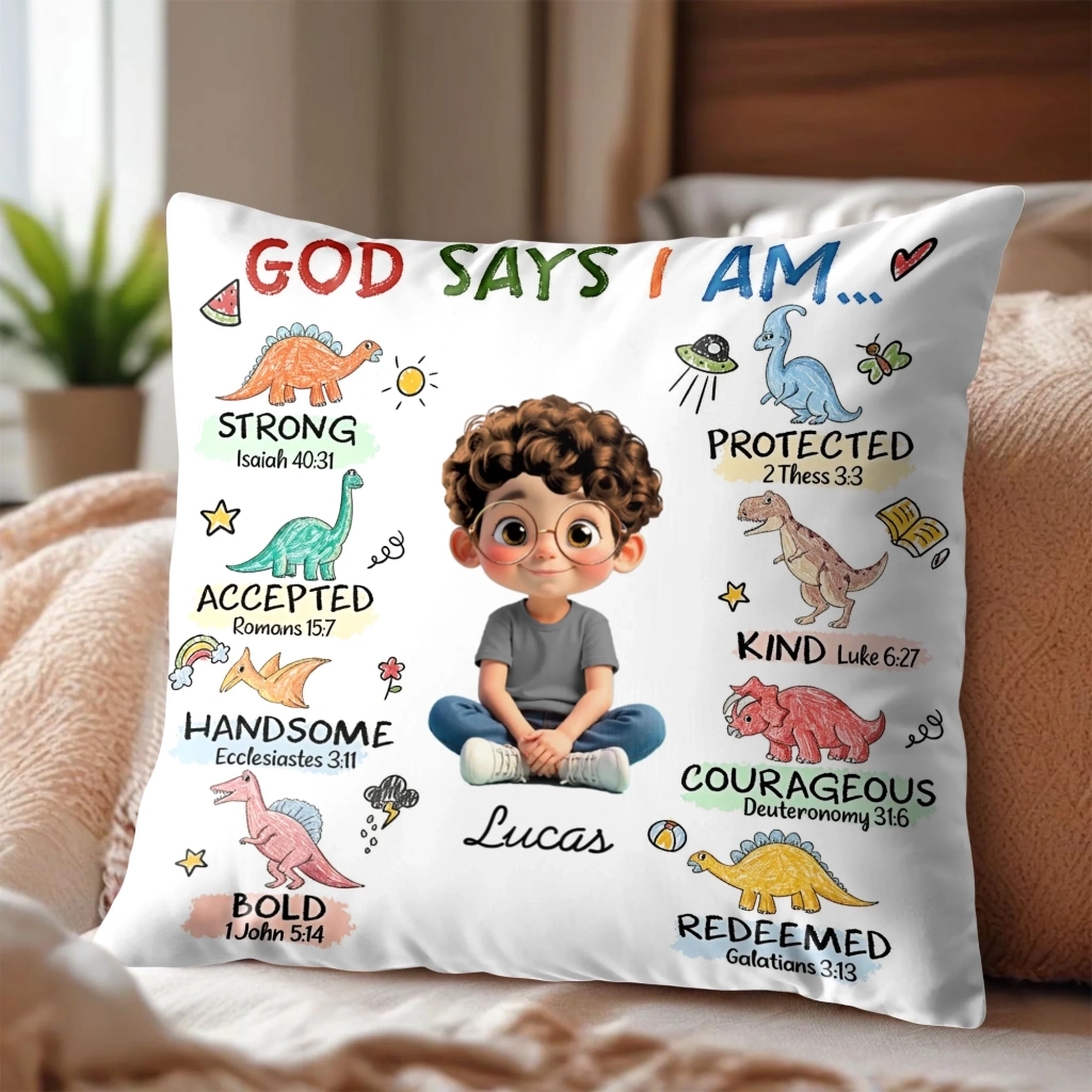God Says I Am Strong Protected Kind - Personalized Custom Pillow - Gift For Grandson, Granddaughter, Son, Daughter