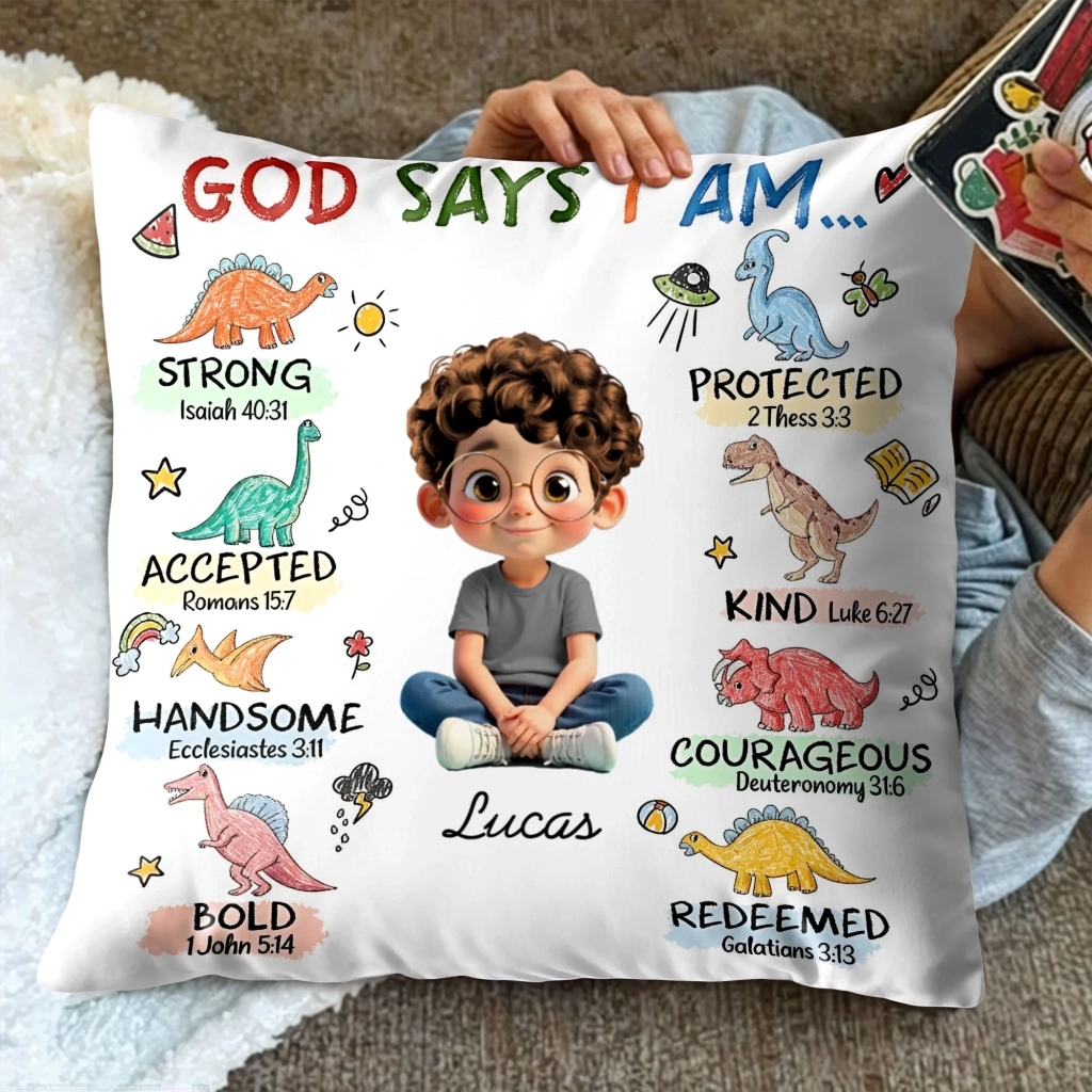 God Says I Am Strong Protected Kind - Personalized Custom Pillow - Gift For Grandson, Granddaughter, Son, Daughter