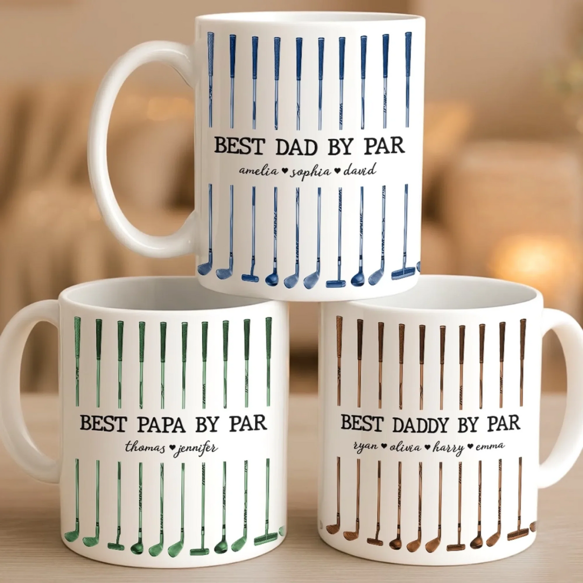 Golf More Worry Less Best Dad By Par - Personalized Custom Mug - Golf Gifts For Dad, Grandpa