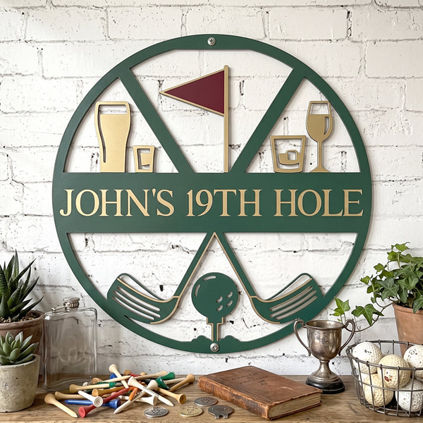 Golf Sign, Bar Sign 19Th Hole - Personalized Custom Shaped Metal Sign - Gift For Golfers, Golf Lovers