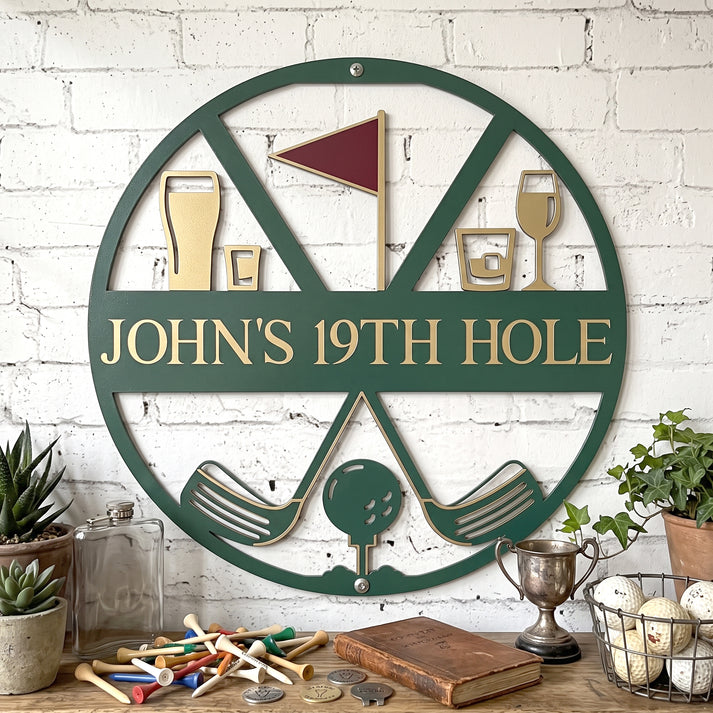 Golf Sign, Bar Sign 19Th Hole - Personalized Custom Shaped Metal Sign - Gift For Golfers, Golf Lovers