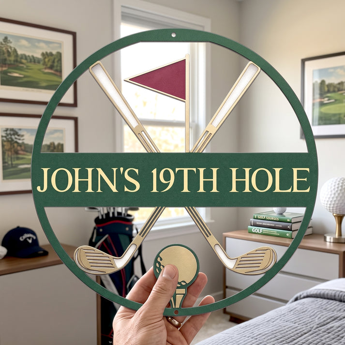 Golf Sign, Bar Sign 19Th Hole - Personalized Custom Shaped Metal Sign - Gift For Golfers, Golf Lovers