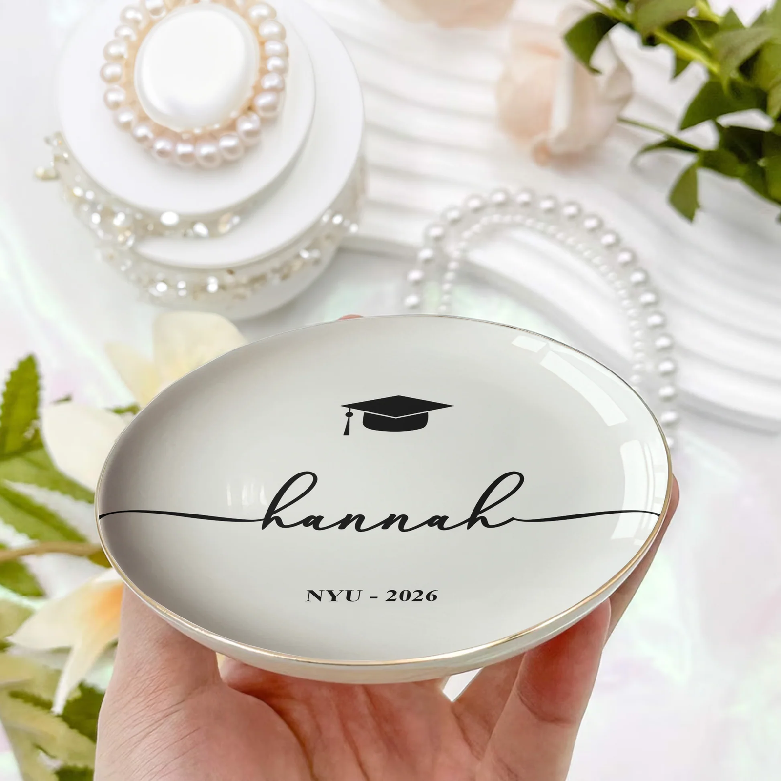 Graduation Dish Custom Name School - Personalized Jewelry Dish - Graduation Motivation Gift For Her/Him, Daughter/Son, Grad Ceremony, Commencement
