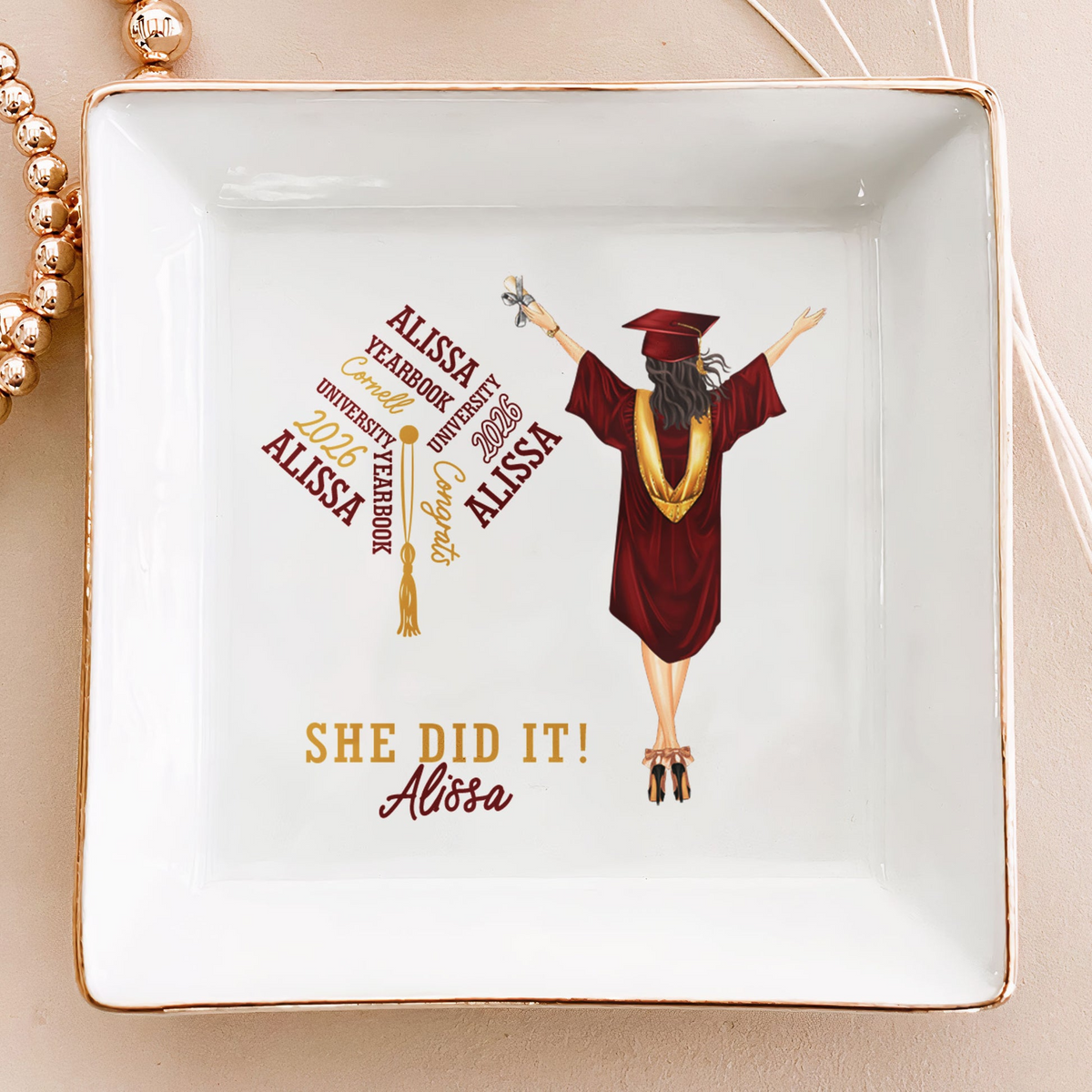 Graduation Gift She Did It - Personalized Jewelry Dish - Graduation Motivation Gift For Her/Him, Daughter/Son, Grad Ceremony, Commencement