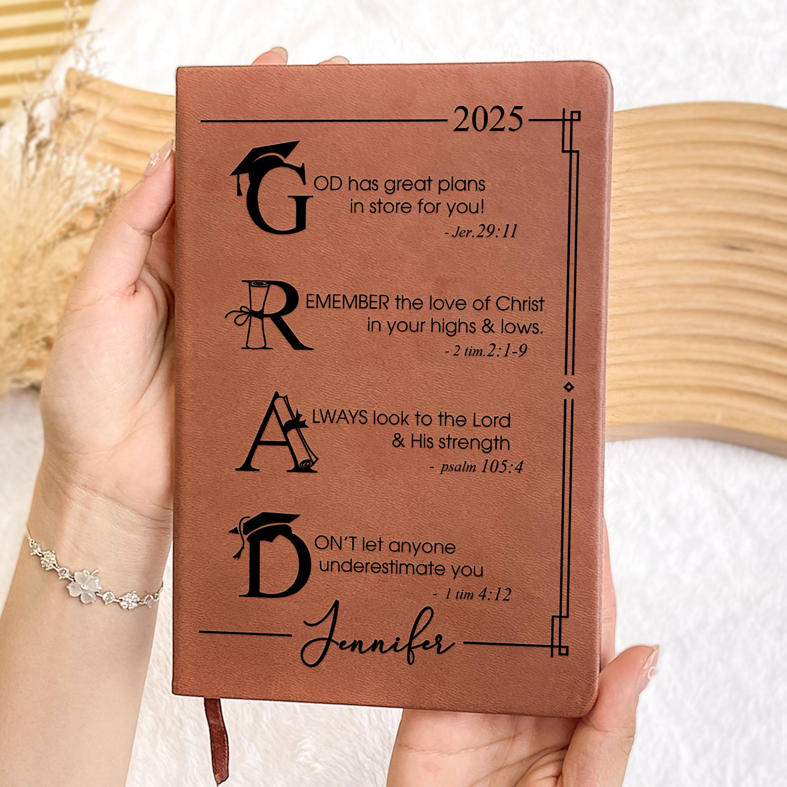 God Has Great Plans For You - Personalized Leather Journal - Graduation Motivation Gift For Her/Him, Daughter/Son, Grad Ceremony, Commencement