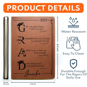 God Has Great Plans For You - Personalized Leather Journal - Graduation Motivation Gift For Her/Him, Daughter/Son, Grad Ceremony, Commencement