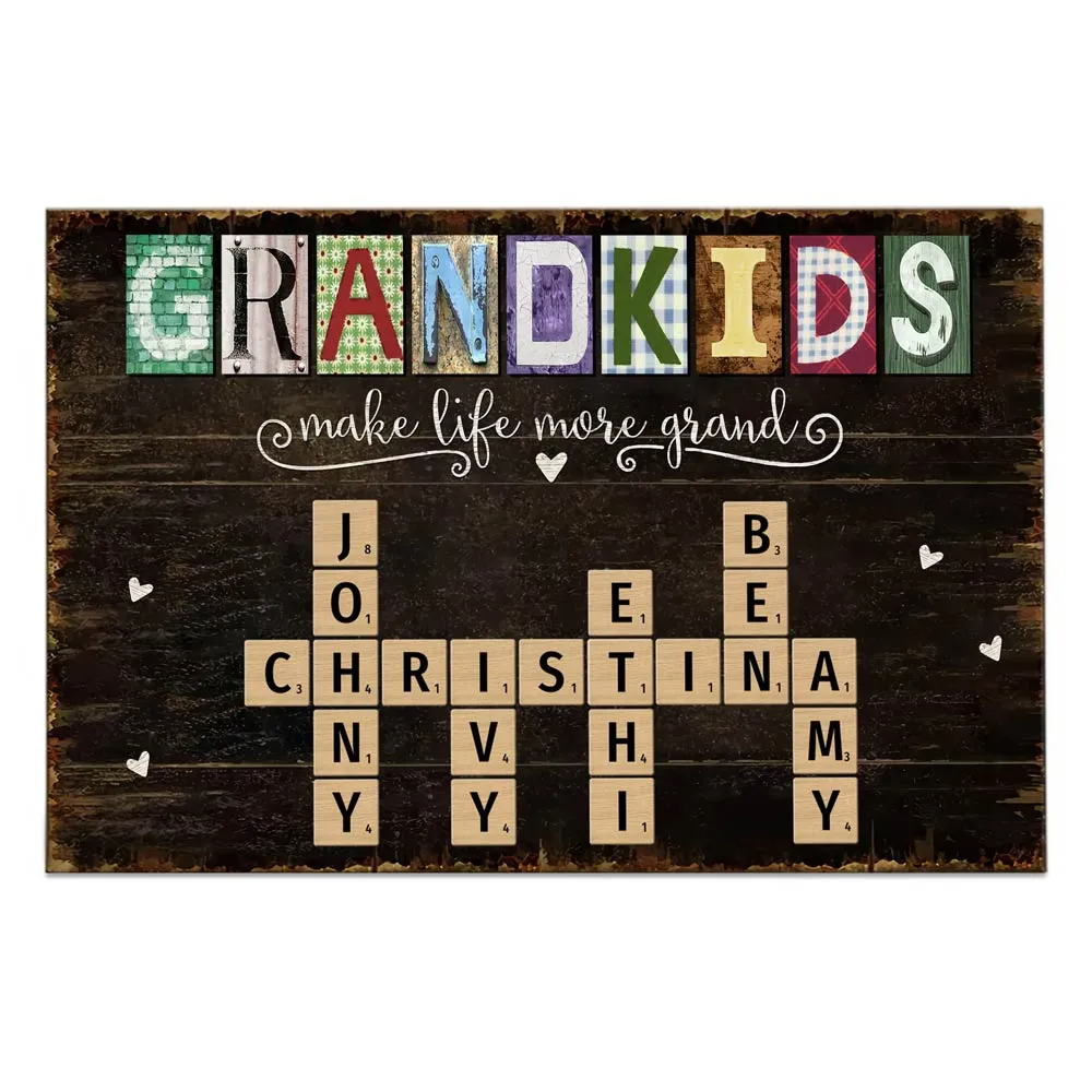 Grandma's Personalized Scrabble Canvas: Custom Grandkids Crossword Wall Art with Names - Unique Mother's Day or Birthday Gift for Nana