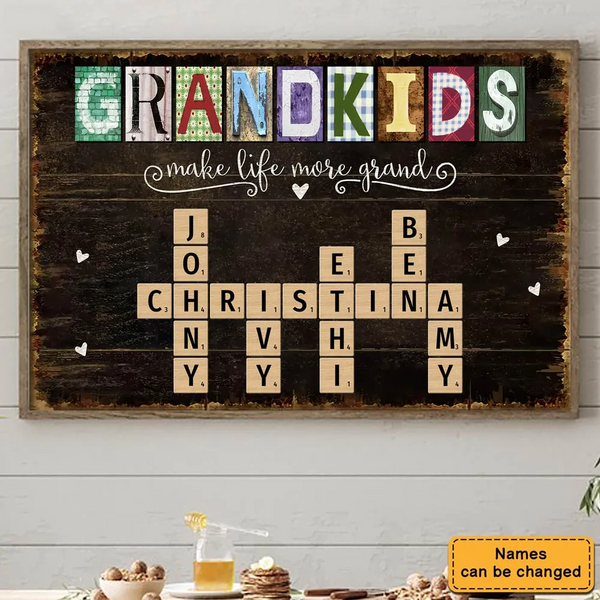 Grandma's Personalized Scrabble Canvas: Custom Grandkids Crossword Wall Art with Names - Unique Mother's Day or Birthday Gift for Nana