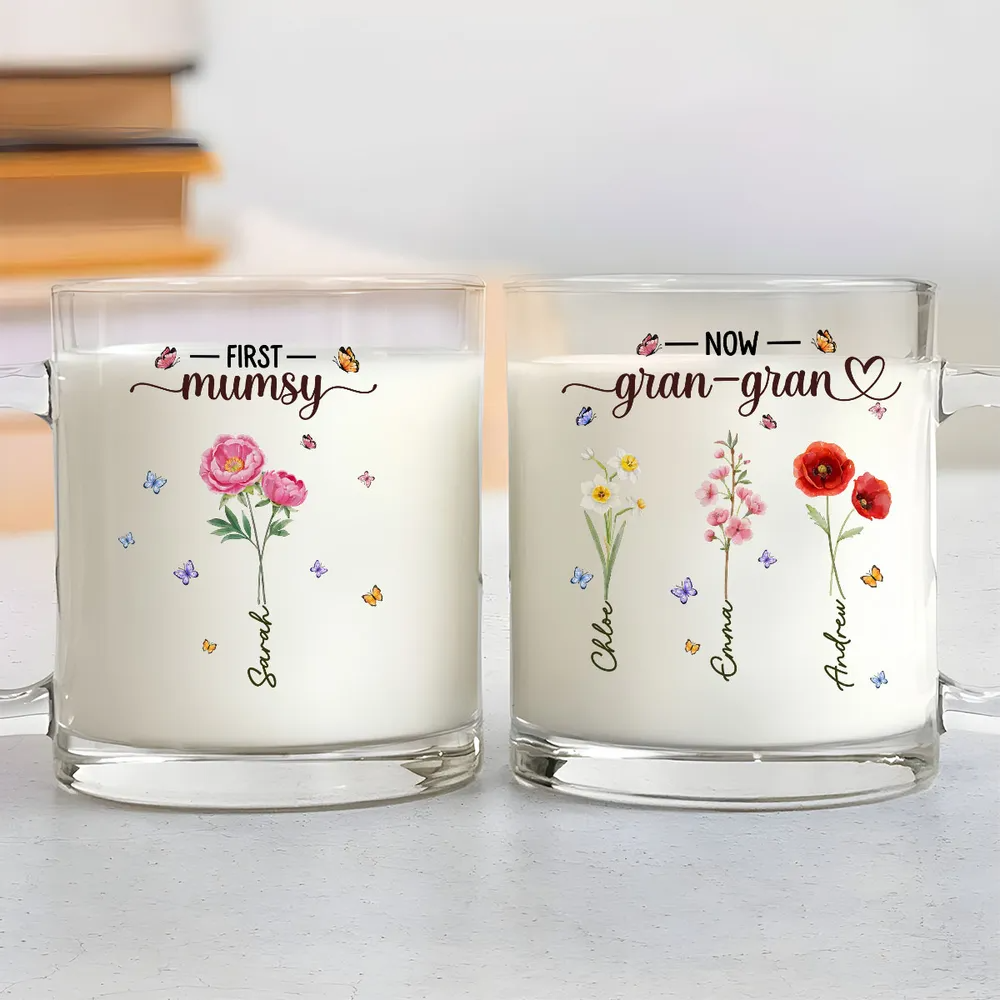 Grandma Birthmonth Flower - Personalized Custom Glass Mug - Mother's Day Gift For Grandma, Nana, Mama