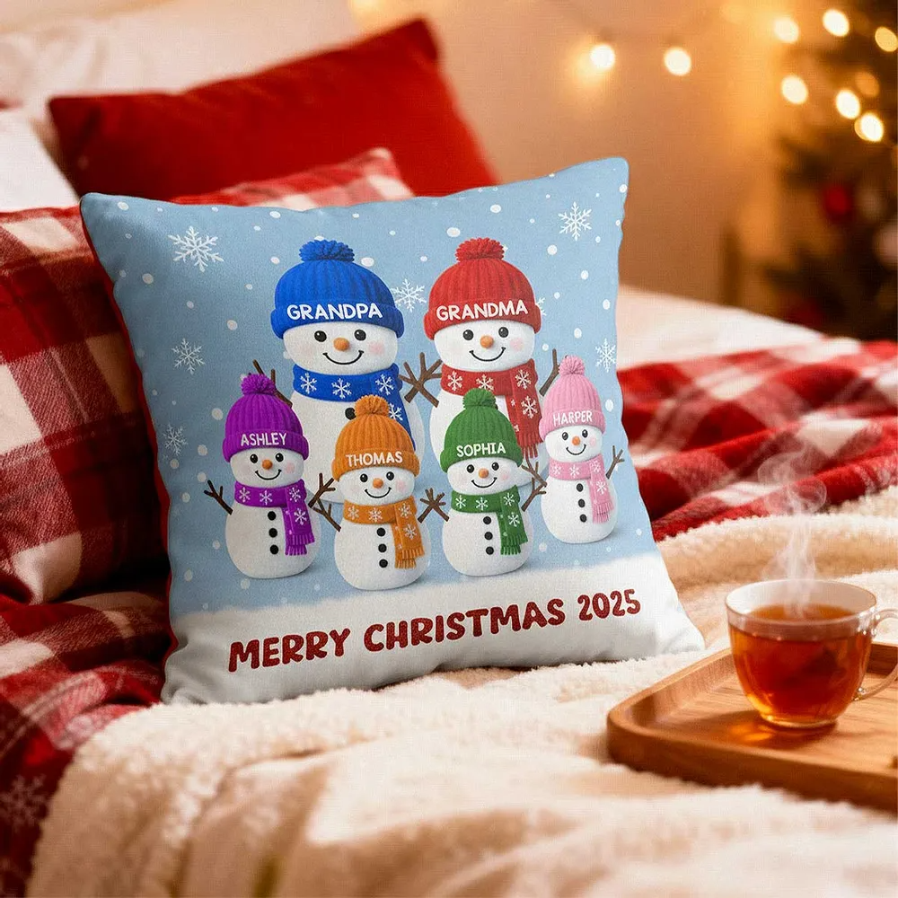 Christmas Grandma Grandkids Snowman 3D Effect - Personalized Custom Pillow - Christmas Gift for Grandma, Grandpa