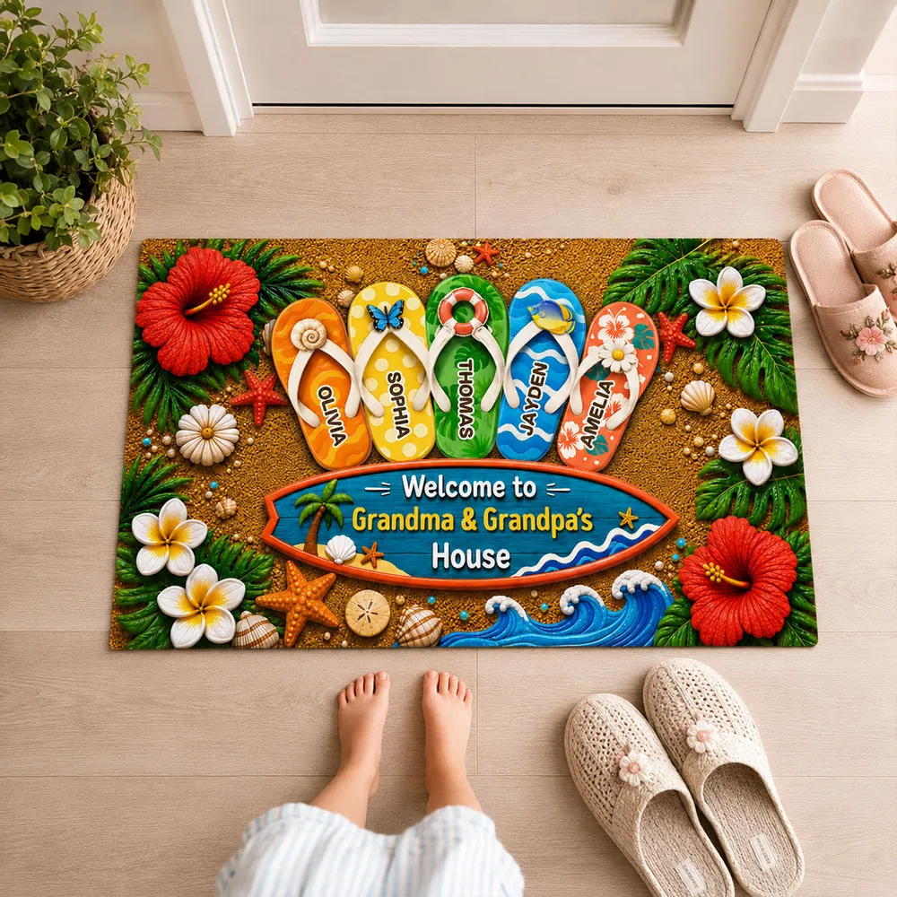 Hello Summer Vibe Welcome To Grandma Grandpa House - Personalized Doormat - Gift For Grandma, Grandpa, Grandparents