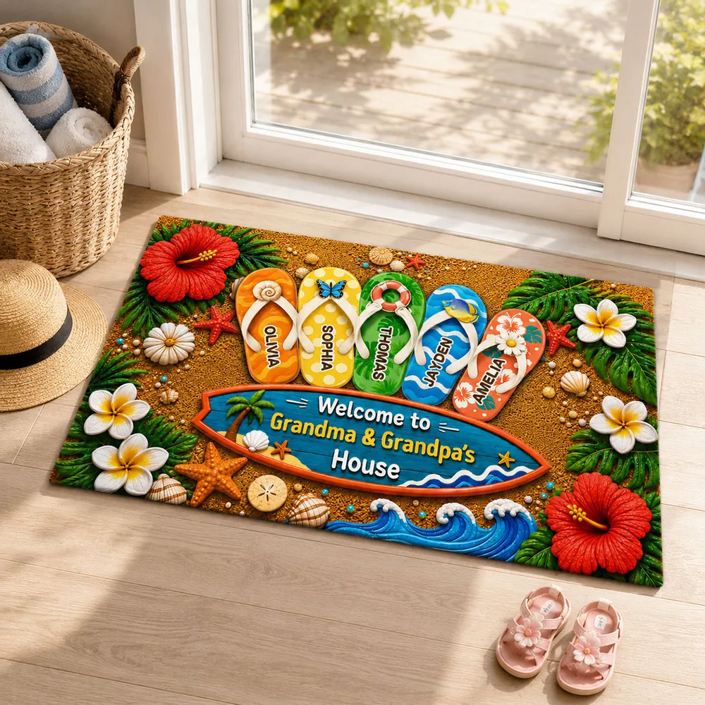Hello Summer Vibe Welcome To Grandma Grandpa House - Personalized Doormat - Gift For Grandma, Grandpa, Grandparents